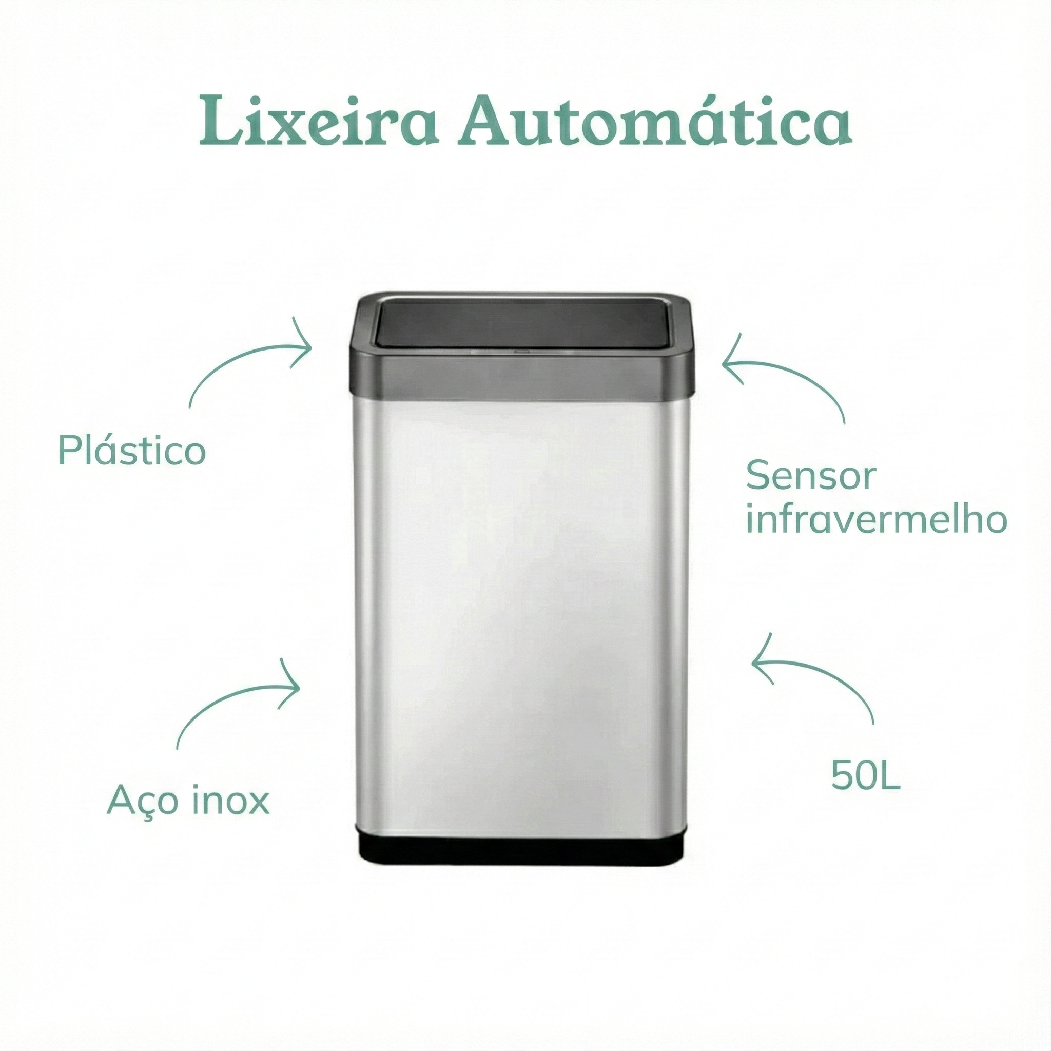 Lixeira Automática 50 Litros Inox Com Sensor