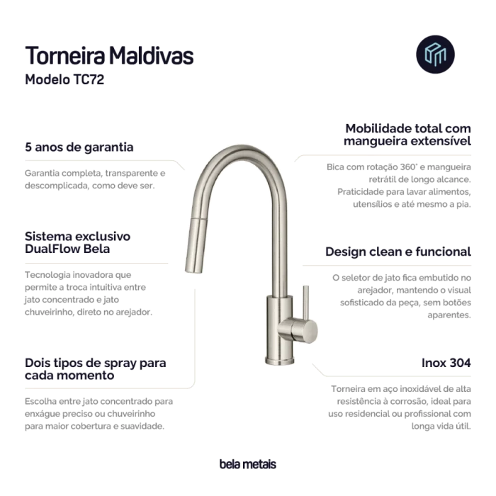 Torneira Monocomando Gourmet de Cozinha Inox