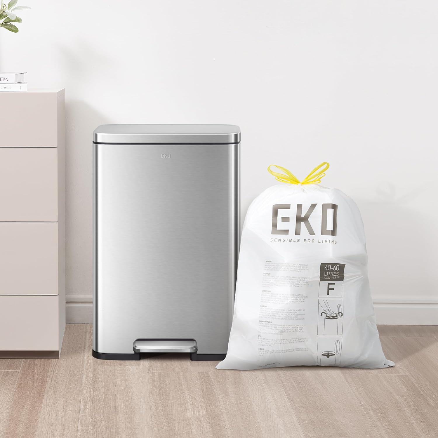 Sacos de Lixo EKO 40–60 L com Cordão de 110 L — Extra-Fortes, Sem Cheiro e Anti-Rasgo para Cozinha e Uso Doméstico