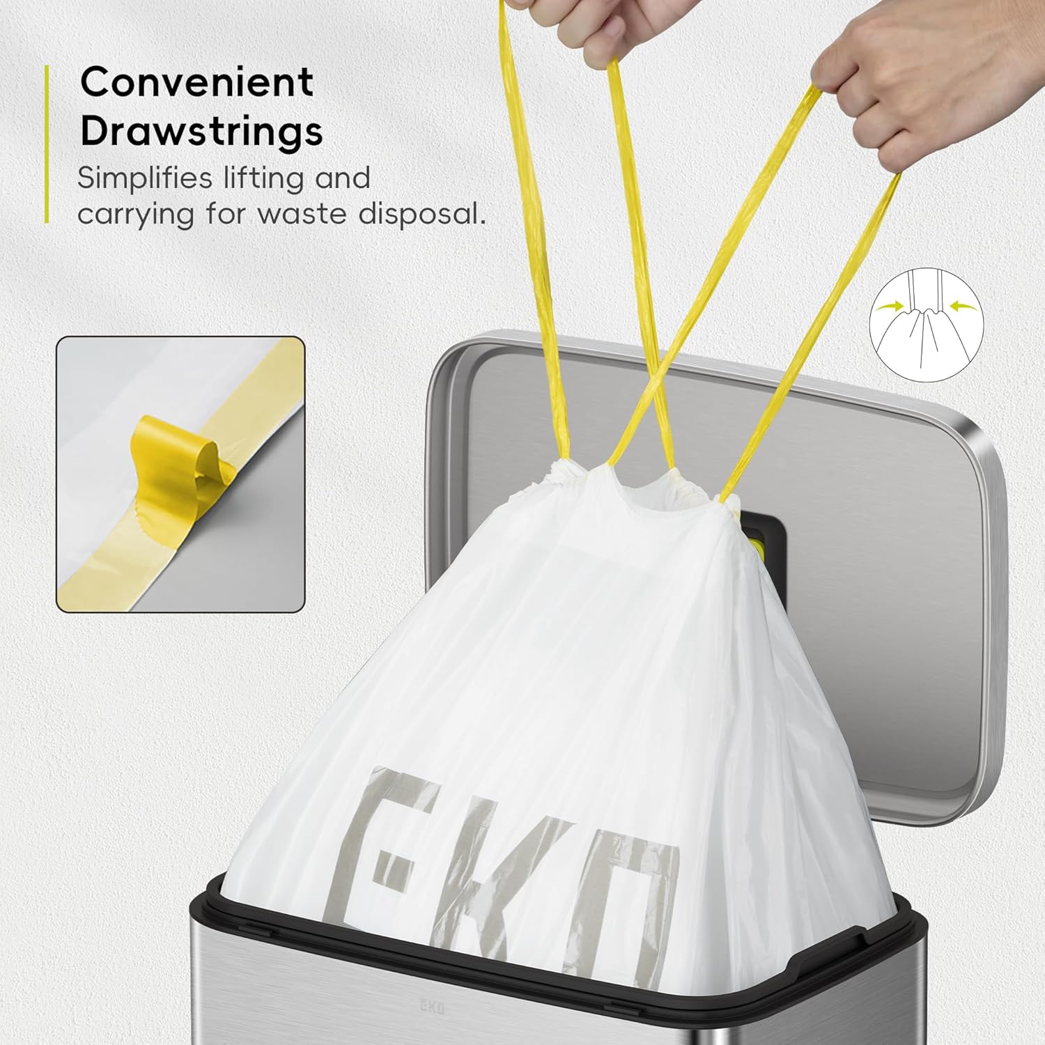 Sacos de Lixo EKO 40–60 L com Cordão de 110 L — Extra-Fortes, Sem Cheiro e Anti-Rasgo para Cozinha e Uso Doméstico