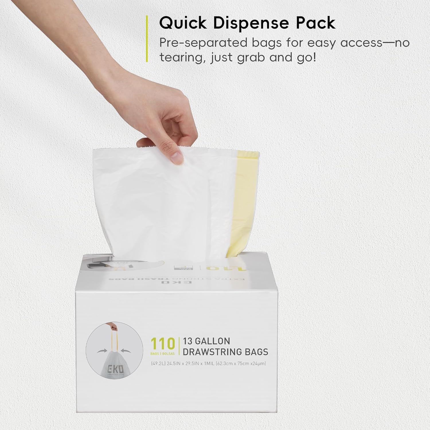 Sacos de Lixo EKO 40–60 L com Cordão de 110 L — Extra-Fortes, Sem Cheiro e Anti-Rasgo para Cozinha e Uso Doméstico